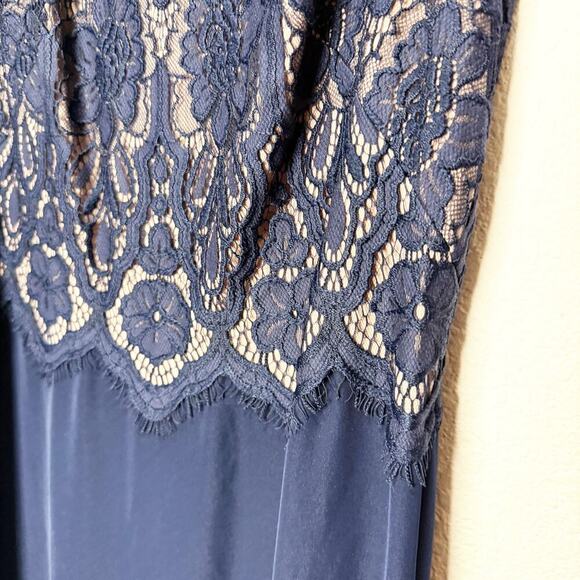 Tadashi Shoji Lace Crepe A-Line Sheath Maxi Dress Gown Navy - Picture 7 of 16